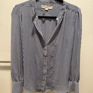 LOFT womens Navy and White Vertical Stripe Button-Down Shirt